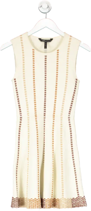 BCBGMAXAZRIA Beige Ribbed Swing Mini Dress UK XXS