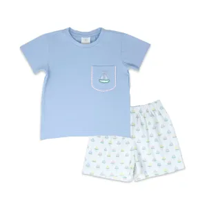 Charlie Short Set - Blue Seaside Sailboats
