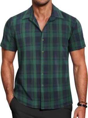 COOFANDY Mens Short Sleeve Button Down Shirt Plaid Button Up Shirts Casual 75% Cotton Work Shirts