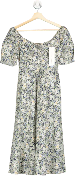 Goelia Blue Serene Garden Print Woven Midi Dress UK XS