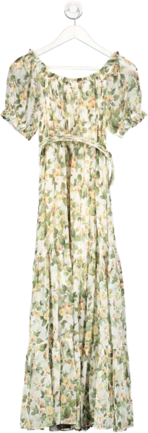Goelia Green Silk Floral Print Maxi Dress UK S