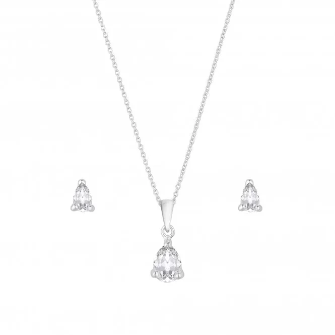 SIMPLY SILVER 925 Sterling Silver Cubic Zirconia Pear Drop Jewellery Set One Size