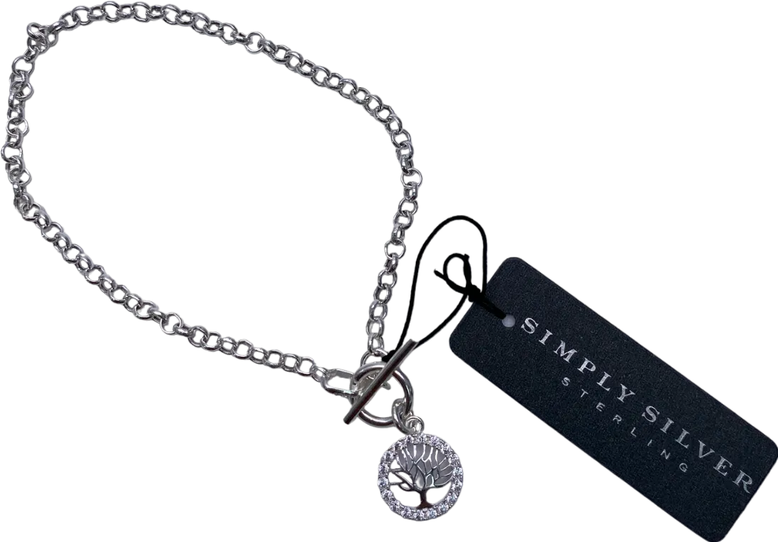 SIMPLY SILVER 925 Sterling Silver Cubic Zirconia Tree Of Love T Bar Bracelet One Size