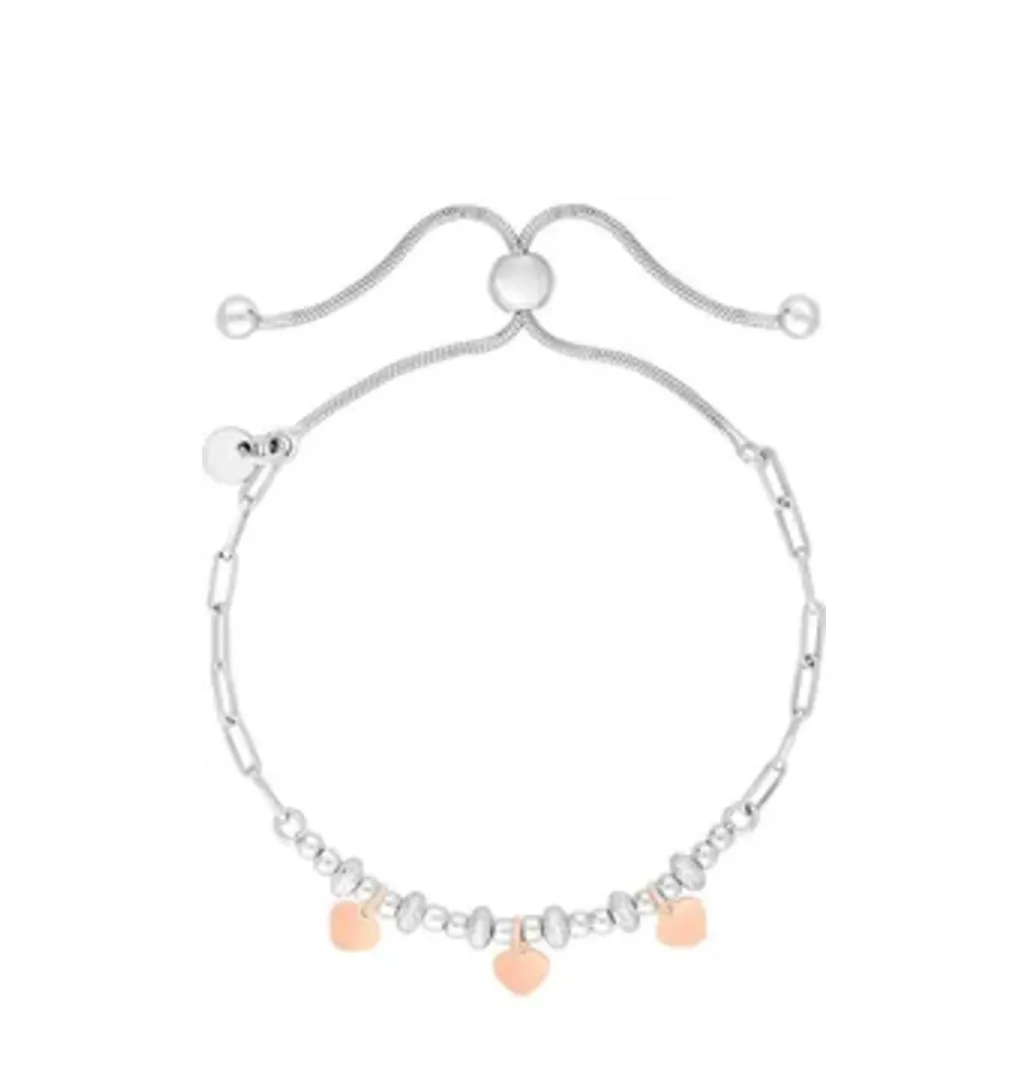 SIMPLY SILVER 925 Sterling Silver Two Tone Heart Charm Toggle Bracelet One Size