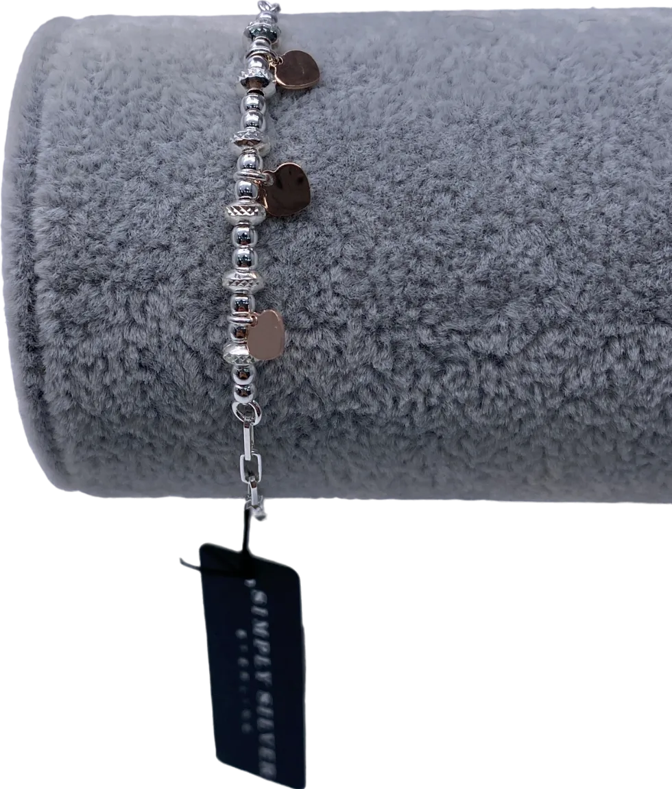 SIMPLY SILVER 925 Sterling Silver Two Tone Heart Charm Toggle Bracelet One Size