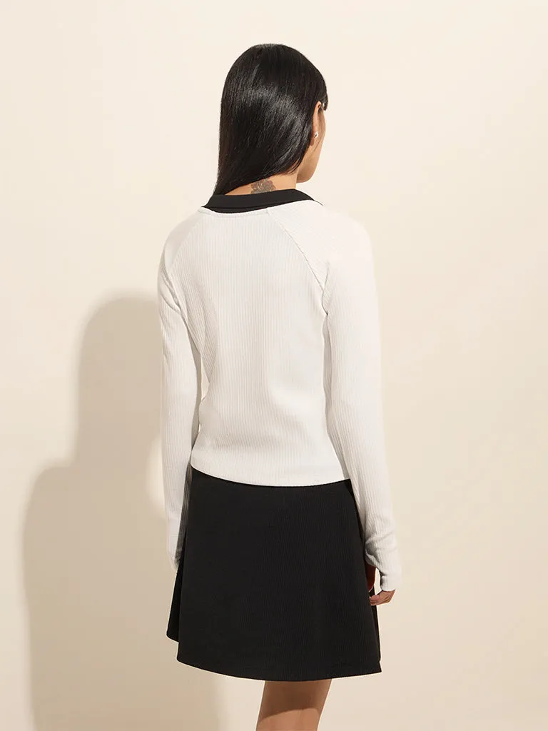 Studiofit White Ribbed Textured T-Shirt